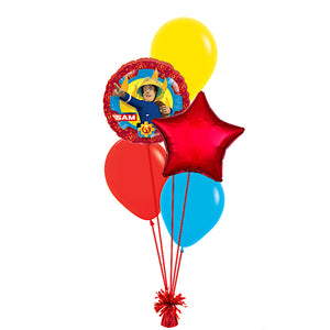 COLLECTION ONLY - Fireman Sam 2 Foil & 3 Latex Balloon Bouquet