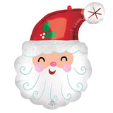 COLLECTION ONLY -  Santa Head 27" Super Shape Foil Balloon Filled with Helium, Personalised with a Name, Dressed with Ribbon & Weight