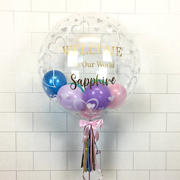 COLLECTION ONLY - Heart Bubble - Lilac, Blue & Pink Balloons - Gold Message
