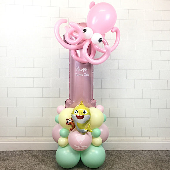 COLLECTION ONLY - Baby Pink Number Tower Personalised with a Name & Octopus