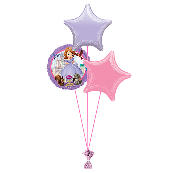 COLLECTION ONLY - Sofia The First 3 Foil Balloon Bouquet Filled with Helium & Dressed with Ribbon & Weight