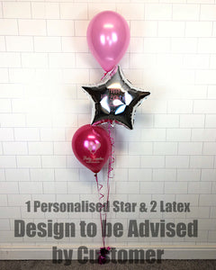 COLLECTION ONLY - DESIGN TO BE ADVISED BY CUSTOMER 1 Personalised Star, 2 Latex Balloons dressed with Ribbon & Weight