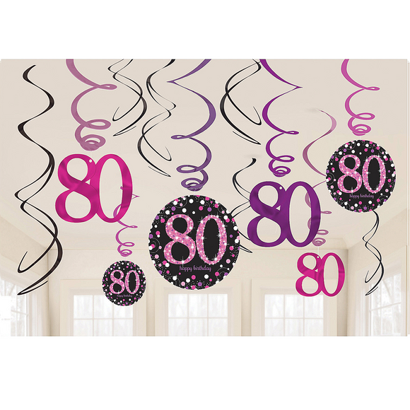 Pink Celebration 80th Birthday Swirl Decorations
