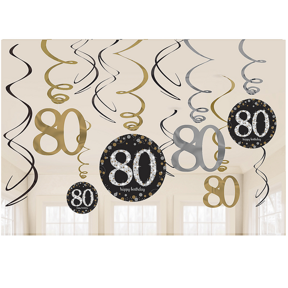 Gold Celebration 80th Birthday Swirl Decorations