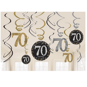 Gold Celebration 70th Birthday Swirl Decorations