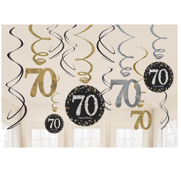 Gold Celebration 70th Birthday Swirl Decorations