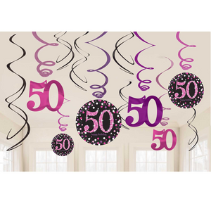 Pink Celebration 50th Birthday Swirl Decorations