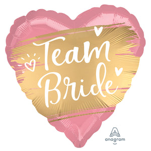COLLECTION ONLY - 1 Team Bride Heart Foil Balloon 18" Filled with Helium & Dressed with Ribbon & Weight