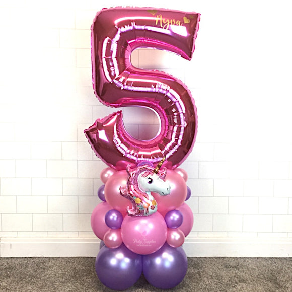 COLLECTION ONLY - UNICORN Bright Pink Single Number Tower Personalised with a Name