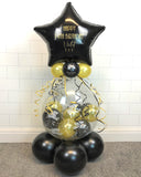 COLLECTION ONLY - Happy Birthday Print Gift Balloon Topped with Black Personalised Star