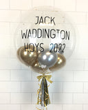 COLLECTION ONLY - Clear Bubble - Silver & Gold Balloons - Gold Leaf - Black Message