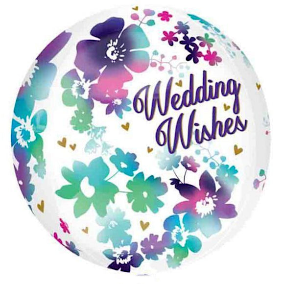 COLLECTION ONLY - 1 Wedding Wishes Orbz Filled with Helium & Dressed with Ribbon & Weight