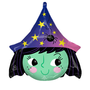 COLLECTION ONLY - 1 Witch Head 19" Junior Shape Filled with Helium & Dressed with Ribbon & Weight