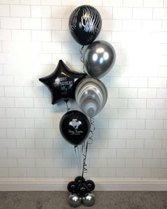 COLLECTION ONLY - Black Zebra Bouquet 4 Latex Balloons, 1 Personalised Star & Balloon Base