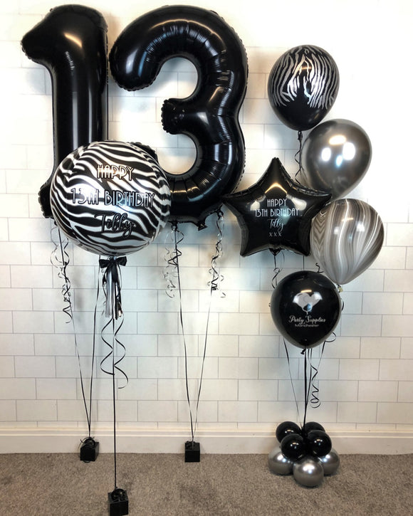 COLLECTION ONLY - Personalised Zebra Orbz Balloon, 2 Large Numbers & Personalised Bouquet